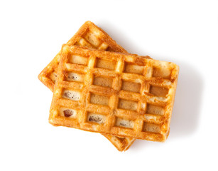 Traditional Belgian waffles isolated on white background, top view