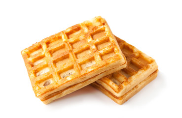 Traditional Belgian waffles isolated on white background,