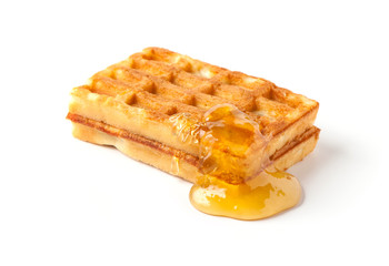 Traditional Belgian waffles isolated on white background,