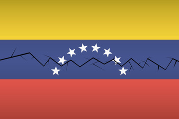 Obraz premium crack on the flag of Venezuela, split into two parts