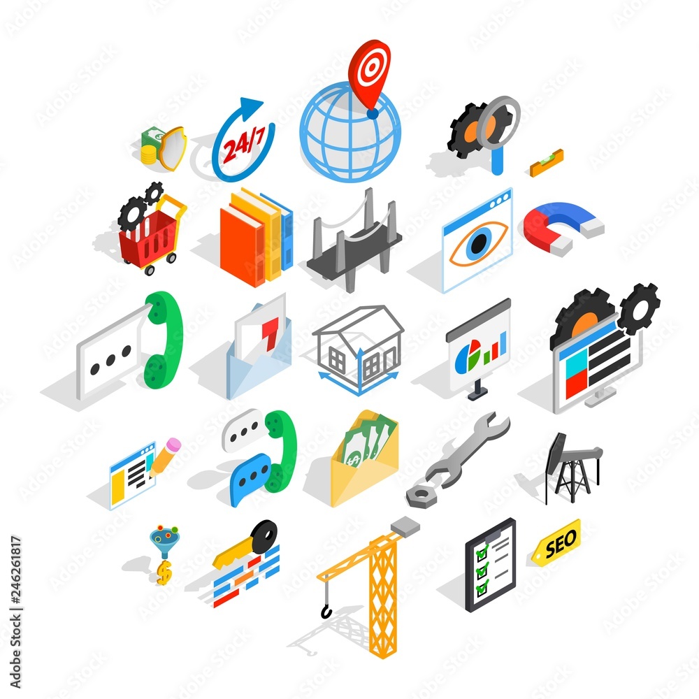 Poster yield icons set. isometric set of 25 yield vector icons for web isolated on white background