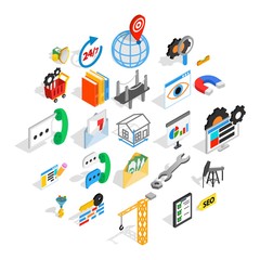 Yield icons set. Isometric set of 25 yield vector icons for web isolated on white background