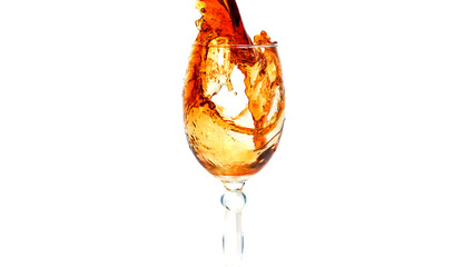 The process of pouring beer splashing in a glass mug
