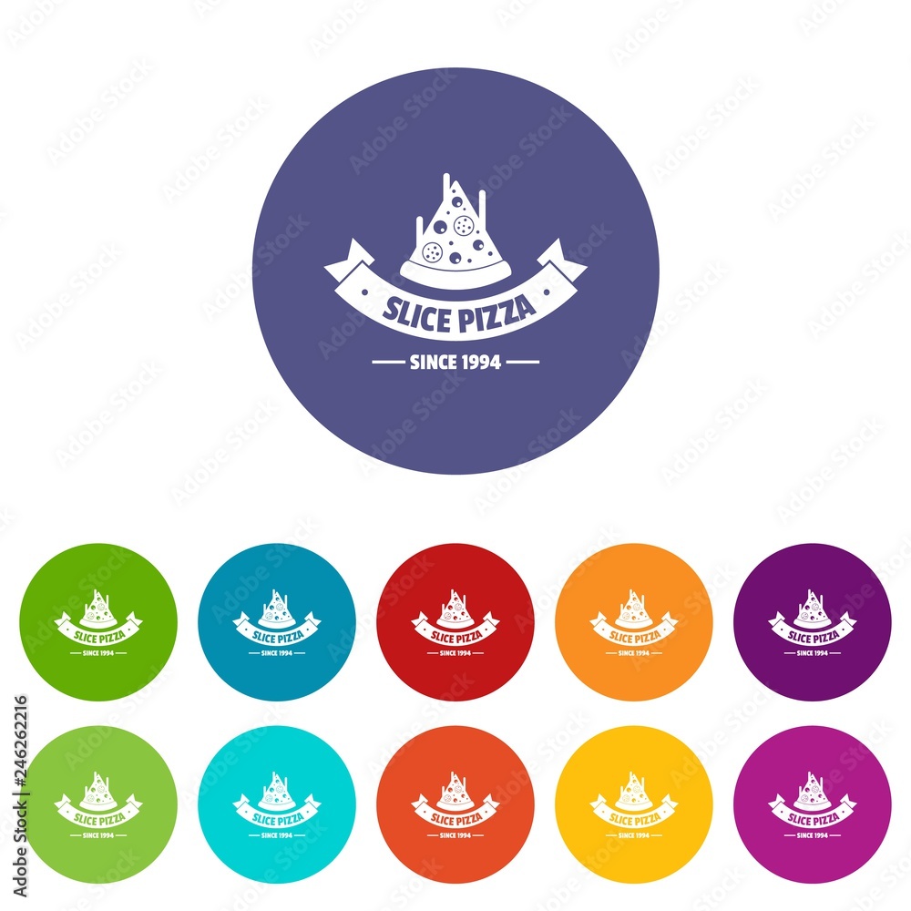 Aufkleber pizza piece icons color set vector for any web design on white background