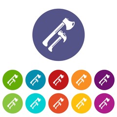 Hammer and axe icons color set vector for any web design on white background