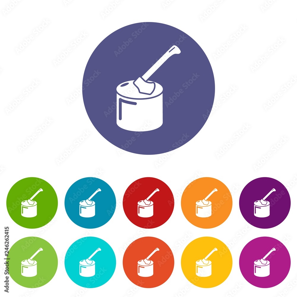 Poster axe in wood icons color set vector for any web design on white background