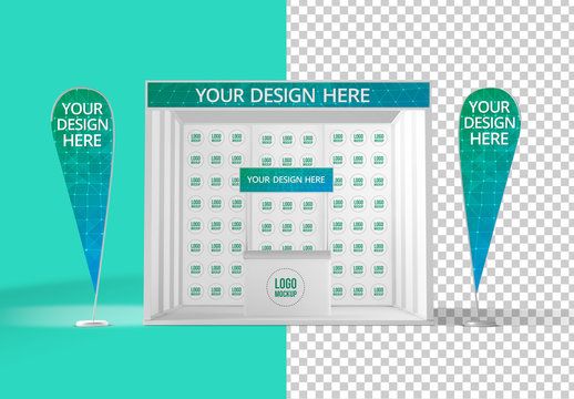 Exhibition Stand and Flags Mockup