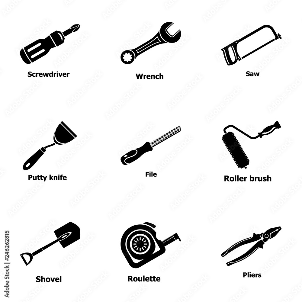 Poster garage tool icons set. simple set of 9 garage tool vector icons for web isolated on white background