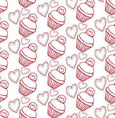 pattern cupcakes red vector illustration