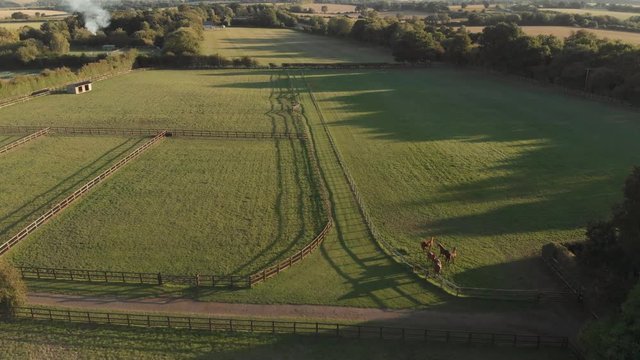 Aerial drone flyover of British countryside