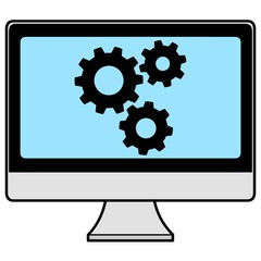 Computer with Gears - A vector cartoon illustration of a Computer with Gears.