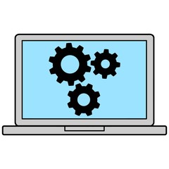 Laptop Icon with Gears - A vector cartoon illustration of a Laptop Icon with Gears.