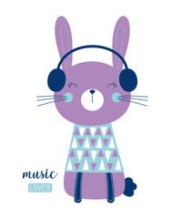 cute bunny in headphones