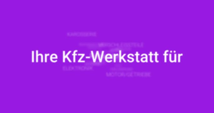 Intro welches den Service einer Kfz-Werkstatt zeigt (z.B. Inspektion, Wartung, &Ouml;lwechsel, Wintercheck). Lila Hintergrund, wei&szlig;e Schrift.