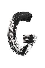 The English alphabet, the letter "G" is written in black paint on a white isolated background