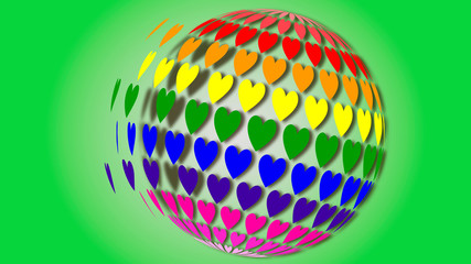 balloons with hearts of different colors on a light green background