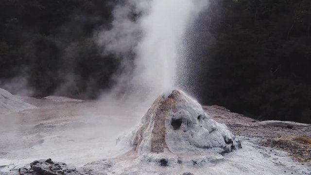 Slow motion view of erupting "Lady Knox" geyser at Wai-O-Tapu, Rotorua, New Zealand