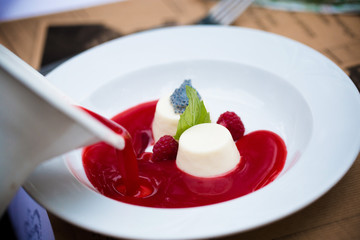 fruit soup with panna cotta