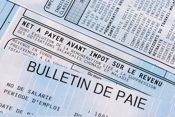 Bulletin de paie français avec prélèvement d'impôt sur le revenu à la source - obrazy, fototapety, plakaty