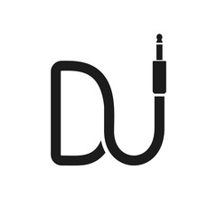 Isolated Dj logo. Wire cable audio jack music logotype. Musical icon on white background