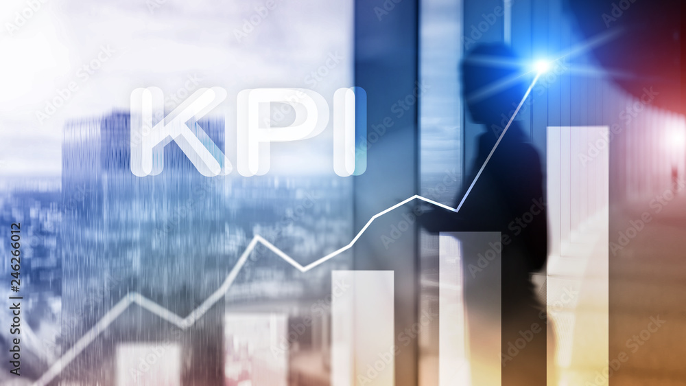 Poster kpi - key performance indicator. business and technology concept. multiple exposure, mixed media. fi