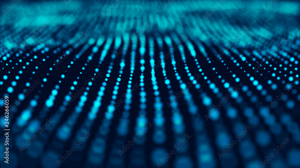 Aufkleber Blue computer technology background. Big data visualization. Technology landscape. Futuristic illustration. 3d rendering.