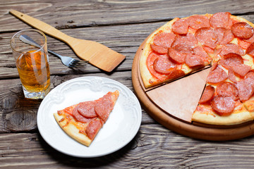  Homemade pizza on a wooden table