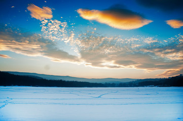 beautiful sky over the winter lake