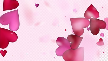Realistic Hearts Vector Confetti. Valentines Day Tender Pattern. Luxury Gift, Birthday Card, Poster Background Valentines Day Decoration with Falling Down Hearts Confetti. Beautiful Pink Frame