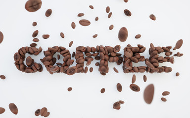 Concept coffee word of coffee beans.