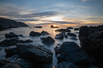 Sunset on the Wellington coast in New Zealand