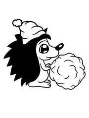 kugel schneemann bauen rollen ball schnee weihnachten geschenke mütze kalt kleiner süßer niedlicher igel herbst winter stacheln comic cartoon clipart