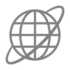 Globe symbol icon with orbit - gray simple, isolated - vector