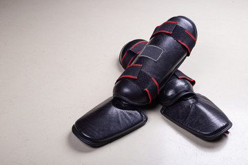 kickboxing leg pads and gloves