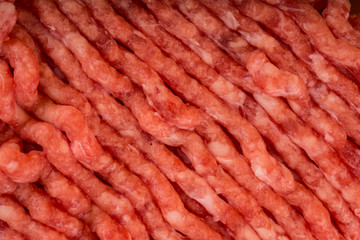 Background of raw minced meat.Texture of minced meat. Meat macro shooting.