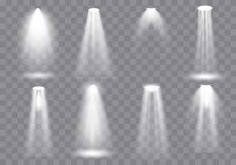Scene illumination collection, Glowing  transparent Studio light effects. Bright lighting with spotlights. Vector Illustration