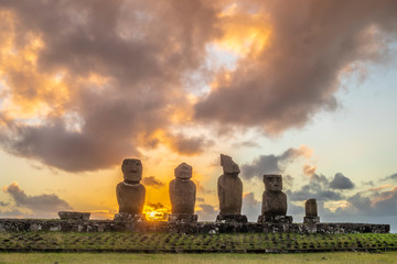 Ahu Tahai alone Moai at Hanga Roa, Easter Island. This is the only one with painted eyes like it...
