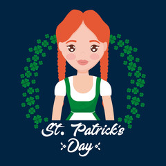 woman irish with clovers of st patrick day
