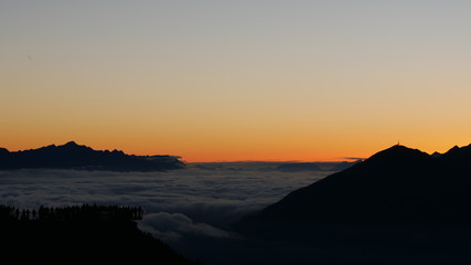 Early morning panoramic view from Schlick, Tirol, Stubai, Austria.