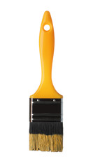 Brush with yellow paint on white background