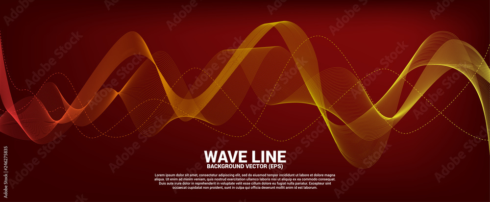 Poster Orange Sound wave line curve on red background. Element for theme technology futuristic vector