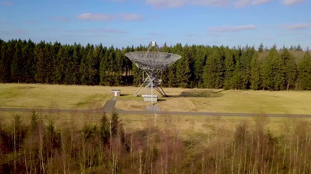 Aerial view of The Westerbork Synthesis Radio Telescope (WSRT). An aperture synthesis interferometer consisting of a linear array of 14 antennas