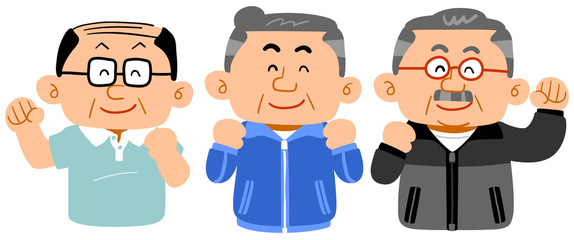 Fototapeta premium スポーツウェアを着た3人の男性 中高年 上半身 