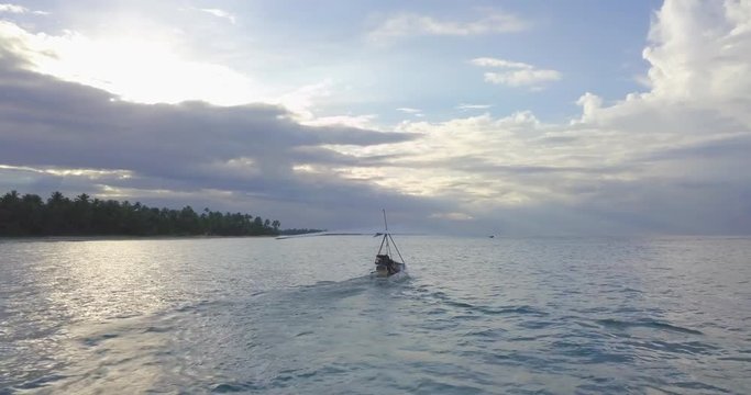 FIB - Flying Inflatable Boat. Aerial shot Towards the Amphibious Aircraft Sailing in the Caribbean Sea