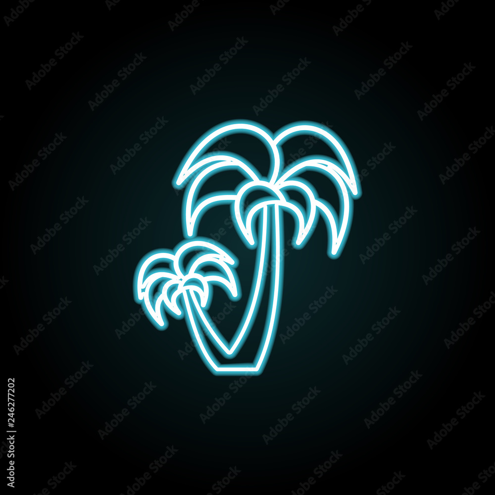 Poster palm trees icon in neon style. simple thin line, outline vector of summer icons for ui and ux, websi