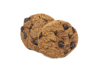 Chocolate chip cookies on white background