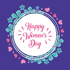 happy women day card with frame and flowers