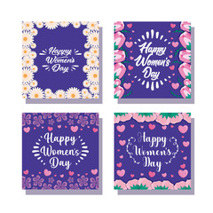 cards of happy women day with flowers