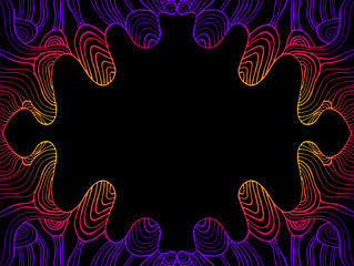 Vintage psychedelic abstract waves frame, gradient color outline background. Doodle decorative element card.