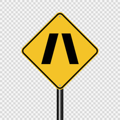 Symbol Approaching narrow bridge sign on transparent background